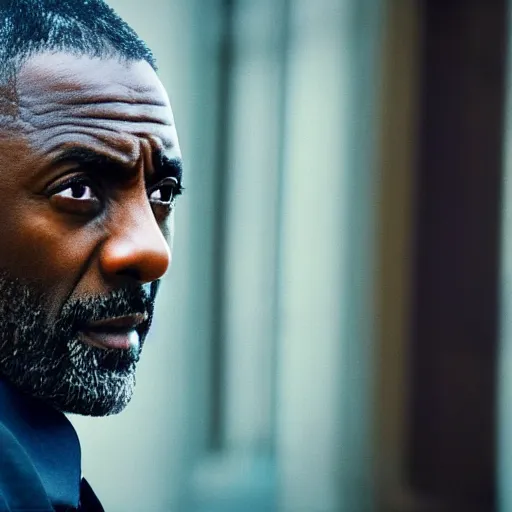 Prompt: cinematic film still of Idris Elba starring in a Steven Spielberg film as James Bond,2021, shallow depth of field