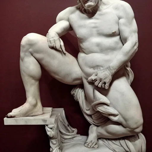 Image similar to Bernie Sanders posing seductively, Greek marble statue by Michelangelo, detailed, masterpiece