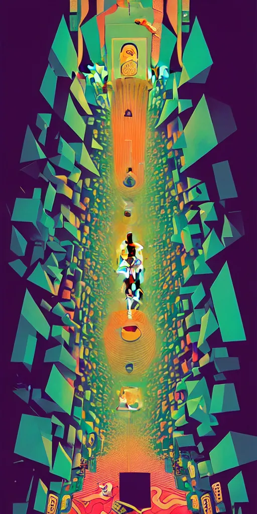 Image similar to giant concert festival speakers, wall of sound, music studio, poster art by victo ngai, ori toor, kilian eng behance contest winner, crystal cubism, poster art, cubism, tarot card, psychedelic art, concert poster, poster art, maximalist