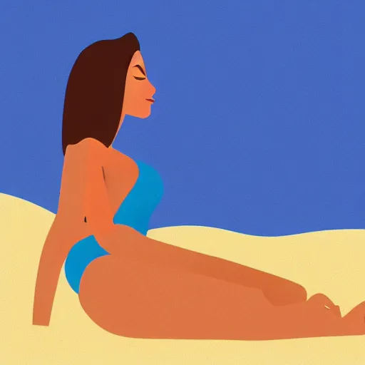 Image similar to a beautiful flat illustration of a woman on the beach in swimsuit by hed kandi, adobe illustrator