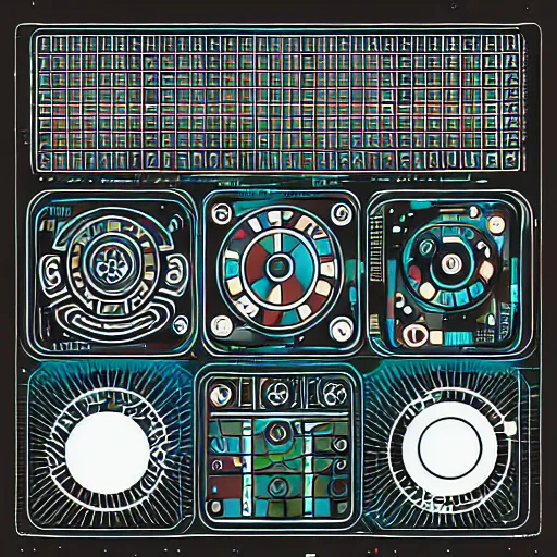 Image similar to scifi control panel texture, by jack kirby, rectangle bars + random circles = connecting randomly, flat, vector, organic ink, black and white only