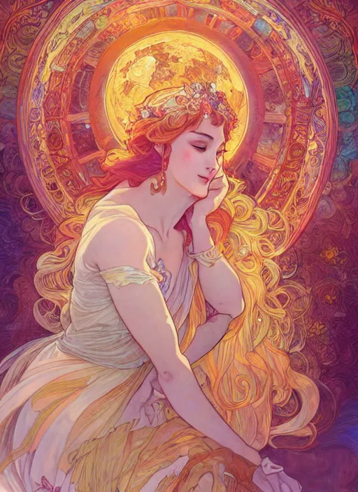 Image similar to Goddess of the Moon, ambient lighting, 4k, josephine wall, alphonse mucha, lois van baarle, ilya kuvshinov, rossdraws, artstation