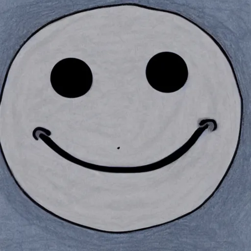 Prompt: primitive drawing of red eyed smiling emoji smiling thumb up