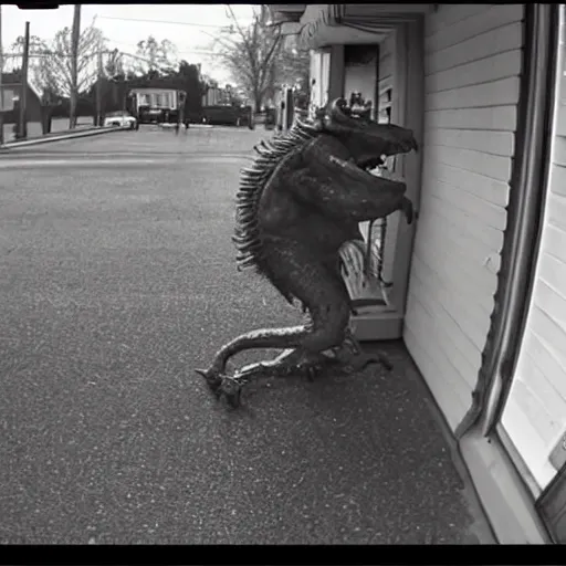 Prompt: a bizarre monster caught on a security camera