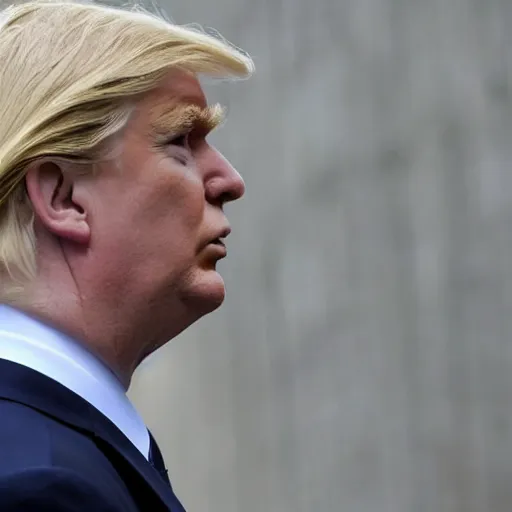 Prompt: face close up portrait photograph of a very tall, elegantly dressed, young, bearded, golden haired, pale white donald trump walking through the city