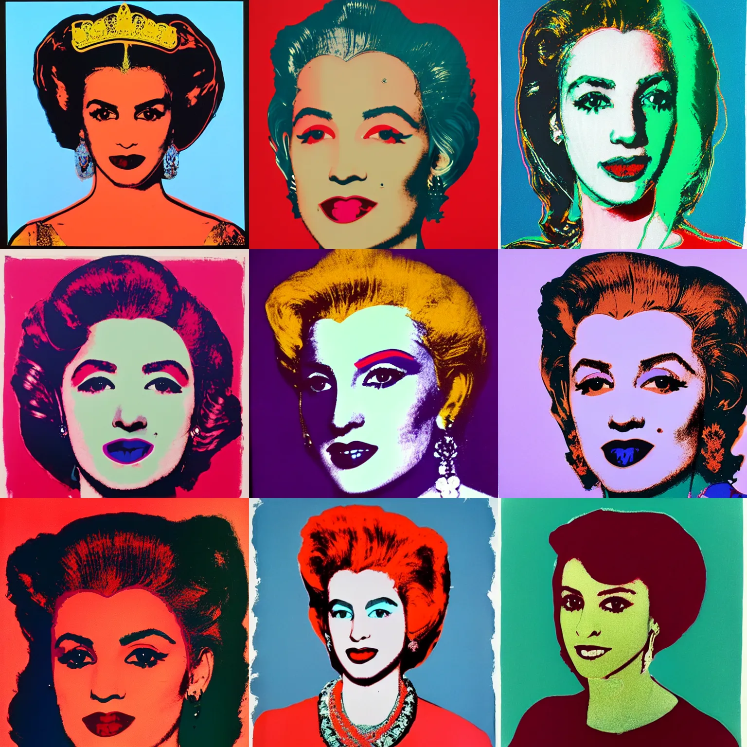 Prompt: a portrait of princess leya, by andy warhol