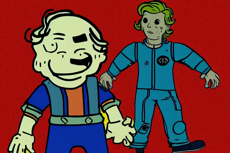 Prompt: aphex twin as a vault boy from fallout, pipboy art, highly detailed