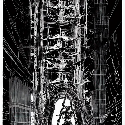 Prompt: piece of tsutomu nihei architecture