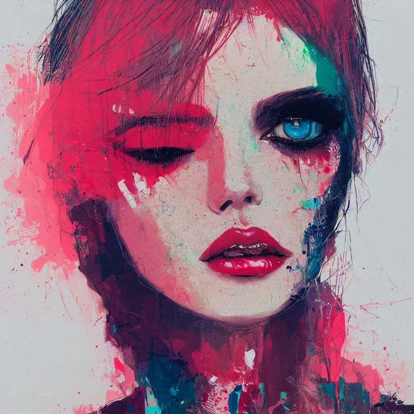 Image similar to close up portrait painting of a female dressed in nineties street styling, concept art, intricate details, highly detailed, aesthetically pleasing pastel colors, art by conrad roset