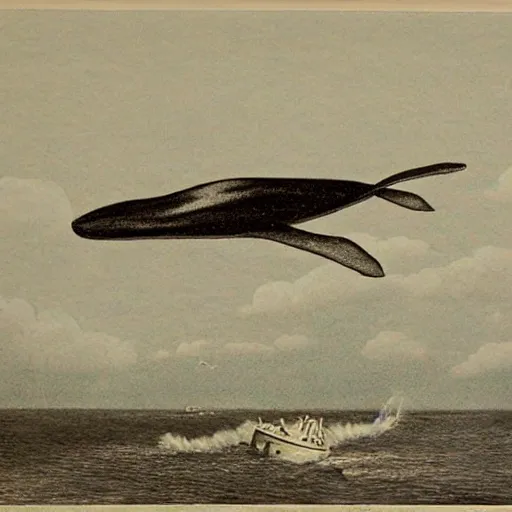 Prompt: Flying whale next to airship