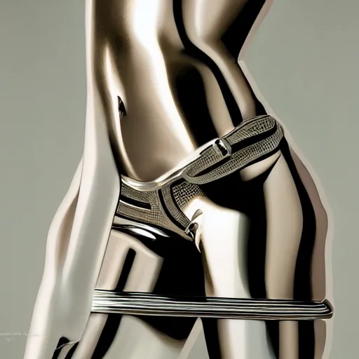 Image similar to a photo of a chrome woman by hajime sorayama, 4 k, golden hour, ƒ / 8, focal length : 5 0 mm, hyper detailed