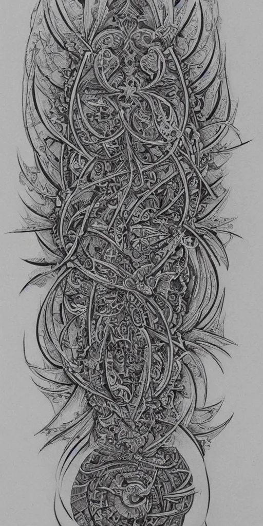 Image similar to a tattoo of a spiritual fractal by bang bang, highly detailed, intricate, line work