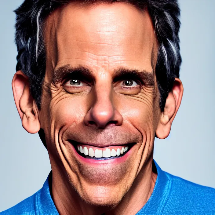 Prompt: portrait of ben stiller, smiling towards the camera. getting 2 years younger. detailed, 4 k, morning hour.