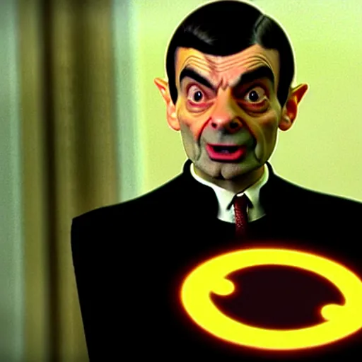 Prompt: mr. bean as mr. spock from star treck. movie still. cinematic lighting.