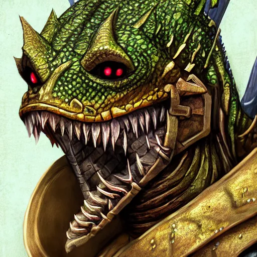 Image similar to full portrait of a lizard wearing rogue armor, Lizardman thief, D&D, argonian, mideival setting, digital painting, highly detailed, concept art, sharp focus