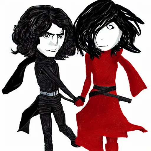 Image similar to rey and kylo ren holding hands, pixiv illustration, digital art