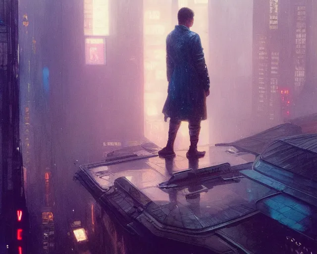 Image similar to 2 0 1 8 blade runner movie still girl look at the cityscape from roof perfect face fine realistic face pretty face neon puffy jacket blue futuristic sci - fi elegant by denis villeneuve tom anders zorn hans dragan bibin thoma greg rutkowski ismail inceoglu illustrated sand storm alphonse mucha