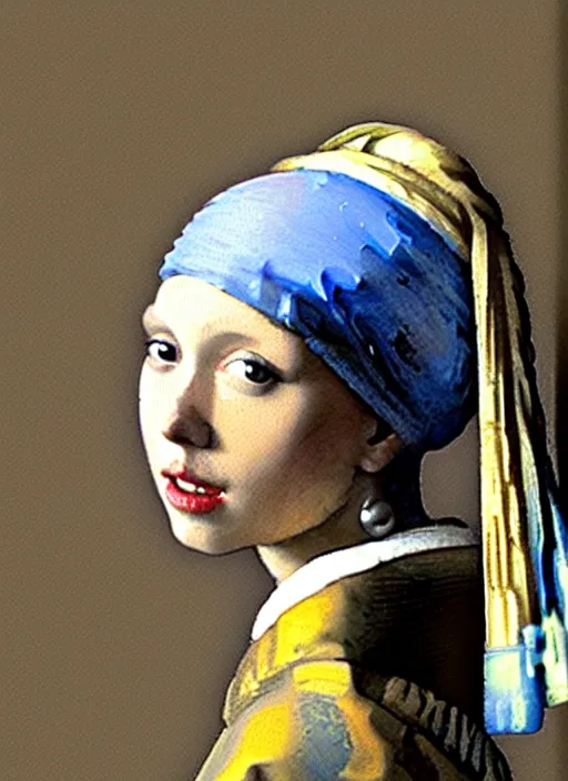 Prompt: replace the girl in Johannes Vermeer's Girl with a Pearl Earring with Scarlett Johansson