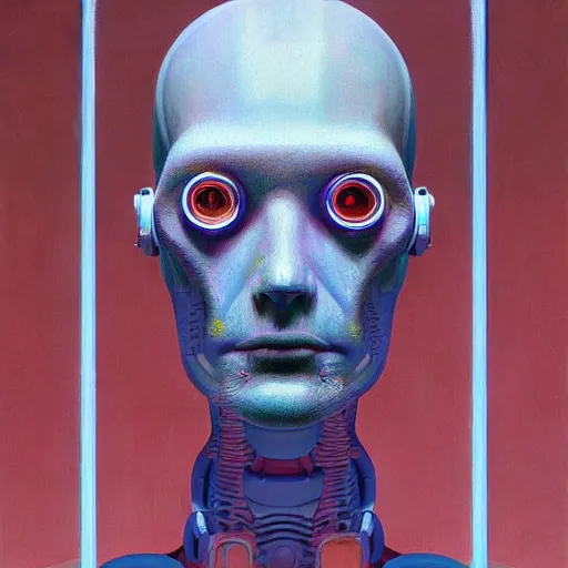 Prompt: Fractal portrait of an artificial intelligence humanoid, very coherent, painted by Edward Hopper, Wayne Barlowe, painted by James Gilleard, airbrush, art by JamesJean