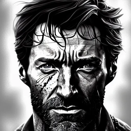 Image similar to beautiful digital portrait of hugh jackman as joel from the last of us, hdr, by artgerm