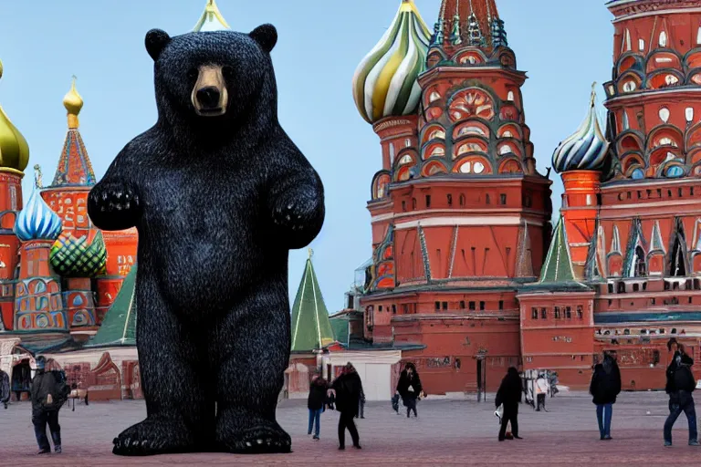 Image similar to a gigantic statue of bear holding a bottle of vodka in the middle of the red square, symmetry, awesome exposition, very detailed, highly accurate, 8 k, professional lighting diffracted lightrays, sense of awe