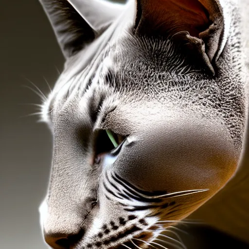 Image similar to a feline cat - rhino - hybrid, animal photography