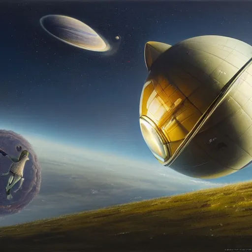 Image similar to sphere like horse, space, vacuum, hyperrealism, no blur, 4 k resolution, ultra detailed, style of ron cobb, adolf hiremy - hirschl, syd mead, ismail inceoglu, rene margitte