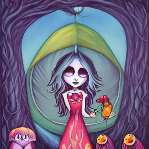 Prompt: a tent by the river in the deep, remote woods by jeremiah ketner, from nightmare before christmas | detailed | elegant | trending on artstation
