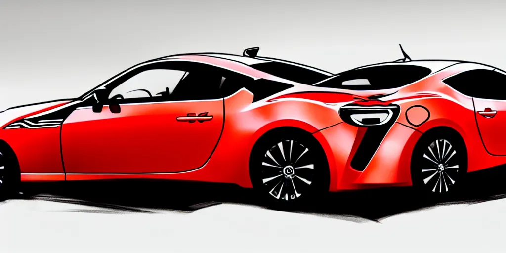 Image similar to hybrid design of Toyota gt86 2015 and Aston Martin 2022. No background, concept art style.