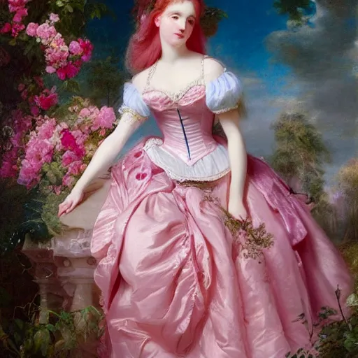 Prompt: Alice in Wonderland,a portrait of a beautiful Pink hair girl,Diamonds Blaze,Rose twining,luxuriant,dreamy, eternity, romantic,highly detailed,in the style of Franz Xaver Winterhalter, highly detailed,in the style of Aetherpunk