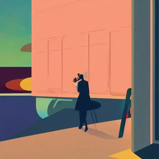 Image similar to 🌈 🛰 abstract jazz music by atey ghailan and edward hopper