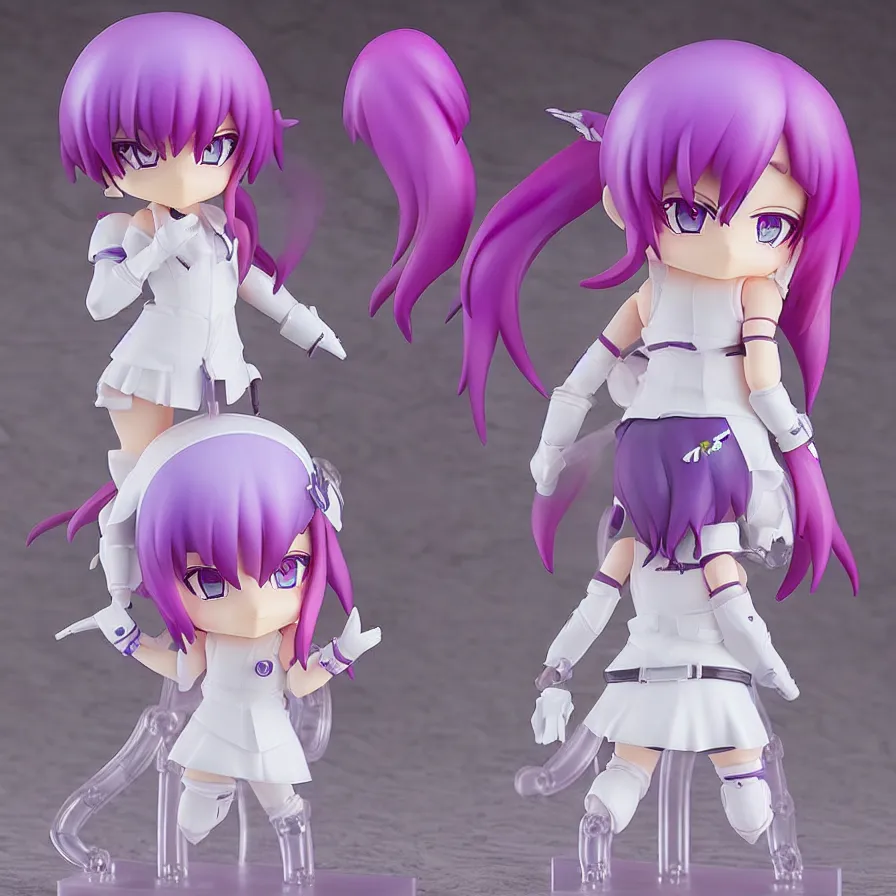 Image similar to neon white video game, neon violet, an anime nendoroid of neon violet, figurine, detailed product photo