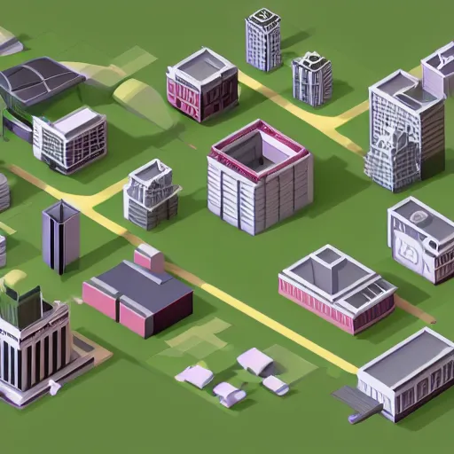 Prompt: Isometric 3D view of the city, lowpoly digital art