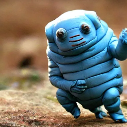 Prompt: a friendly Tardigrade smiling and waving, personified, humanoid, business suit