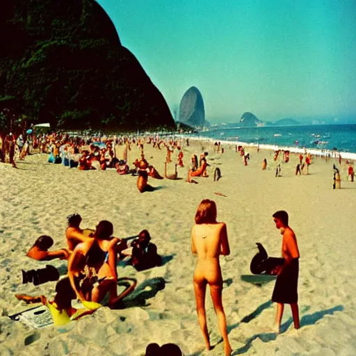 Prompt: Rio de janeiro 1970's beach, color photo by Slim Aarons