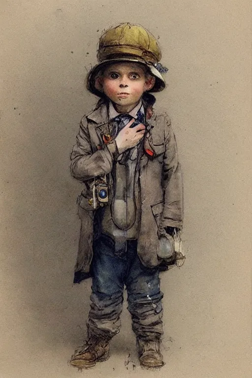 Image similar to (((((portrait of boy dressed as retro sciencepunk explorer costume . muted colors.))))) by Jean-Baptiste Monge !!!!!!!!!!!!!!!!!!!!!!!!!!!