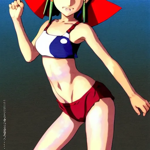 Image similar to beautiful boyish natalie portman gravure model in majora's mask, wearing wooden mask and baseball cap and leotard, street wear with subtle mayan patterns, aztec bathing suit, gapmoe yandere grimdark, trending on pixiv fanbox, painted by greg rutkowski makoto shinkai takashi takeuchi studio ghibli, akihiko yoshida