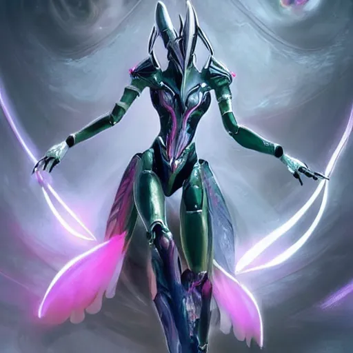 Image similar to highly detailed realistic exquisite fanart, of a beautiful female warframe, but as an anthropomorphic elegant robot female dragoness, glowing eyes, shiny and smooth off-white plated armor, bright Fuchsia skin beneath the armor, sharp claws, robot dragon four fingered hands, and robot dragon three clawed feet, royal elegant pose, full body and head shot, epic cinematic shot, professional digital art, high end digital art, DeviantArt, artstation, Furaffinity, 8k HD render, epic lighting, depth of field