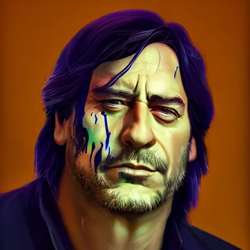 Image similar to Portrait of Javier Bardem as the Reaper, mattepainting concept Blizzard pixar maya engine on stylized background splash comics global illumination lighting artstation lois van baarle, ilya kuvshinov, rossdraws