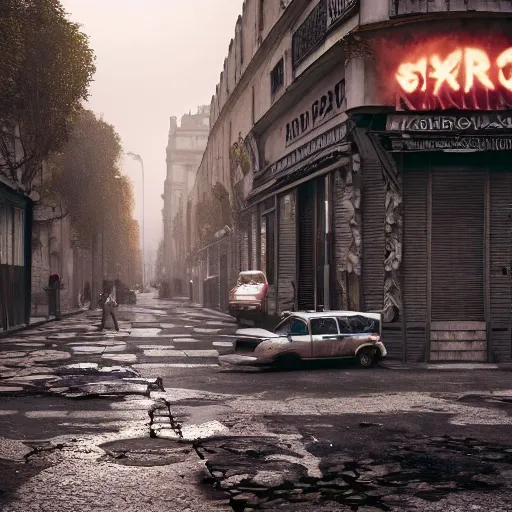 Prompt: post apocalyptic paris,ultra wide, octane render, cinematic, hyper realistic,