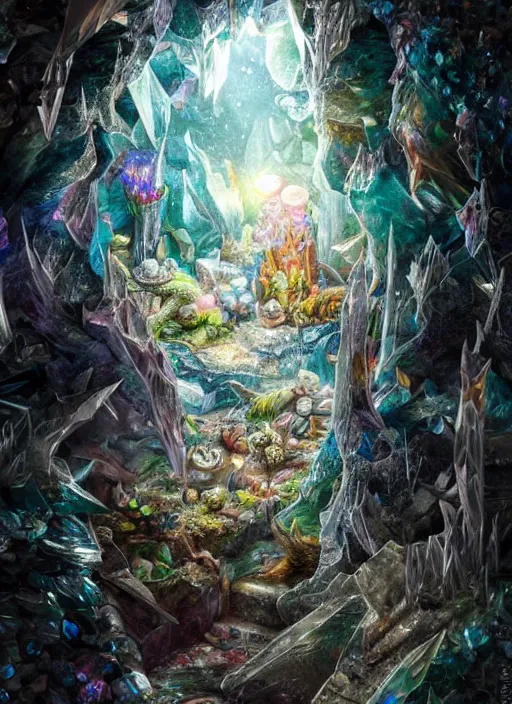 Image similar to photo of magical crystal cave, realistic, sharp focus, 8 k high definition, insanely detailed, intricate, elegant, art by stanley lau and artgerm