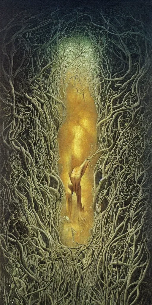 Image similar to an amazing masterpiece of art by gerald brom, Zdzisław Beksiński, dark darkness deep down