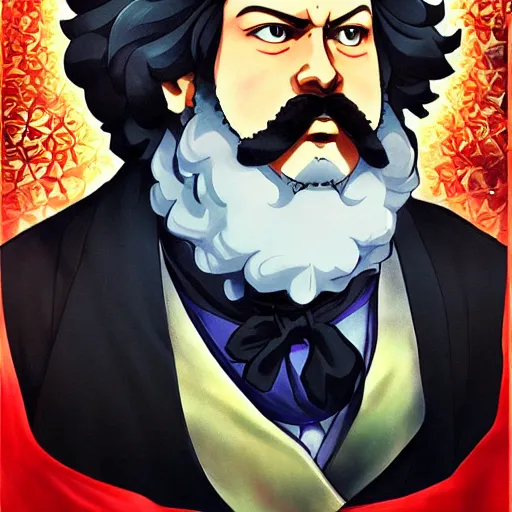 Image similar to beautiful amazing anime portrait painting of karl marx. by koyoharu gotouge, kohei horikoshi, tatsuya endo, satoshi kon