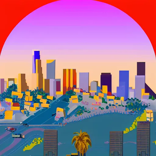 Image similar to Los Angeles in sim city with Hollywood sign, highly detailed, pixel art