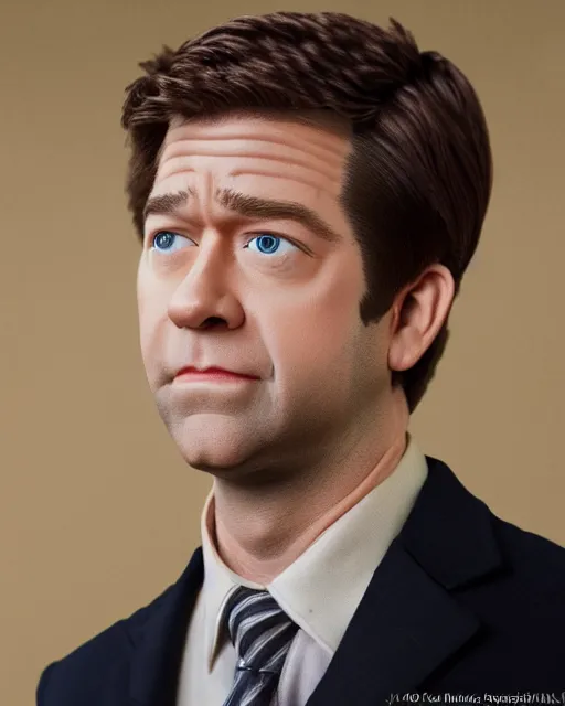 Image similar to jim halpert as a muppet. highly detailed felt. hyper real photo. 4 k.