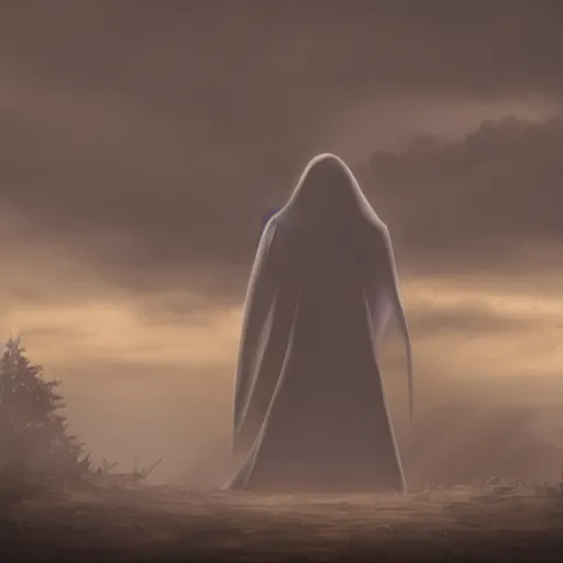 Prompt: an evil ghost standing in the distance