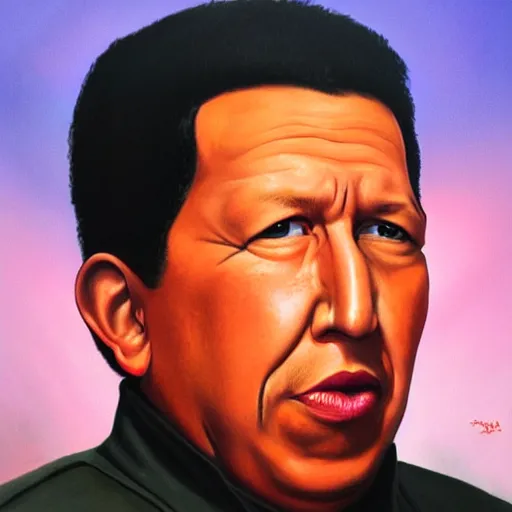 Image similar to an ultra - realistic portrait painting of hugo chavez in the style of alex ross. 4 k. ultra - realistic. highly detailed. epic lighting.