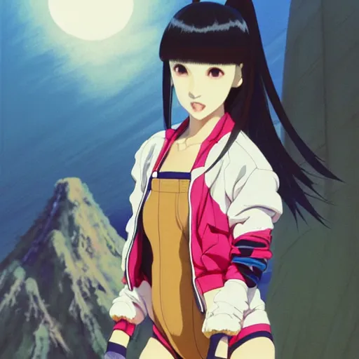 Image similar to a beautiful japanese natalie portman gravure model, wearing oversized native designer bomber jacket and leotard with overalls, bulky poofy bomber jacket with mesoamerican patterns, mesoamerican native street fashion, gapmoe yandere grimdark, trending on pixiv fanbox, painted by greg rutkowski makoto shinkai takashi takeuchi studio ghibli, akihiko yoshida