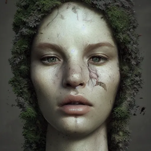 Prompt: photo realistic image of a person made of moss, stunning 3 d render inspired art by istvan sandorfi and greg rutkowski, perfect facial symmetry, realistic, highly detailed attributes and atmosphere, dim volumetric cinematic lighting,