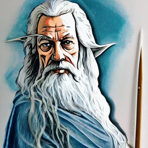 Prompt: gandalf as bauhaus deco painting